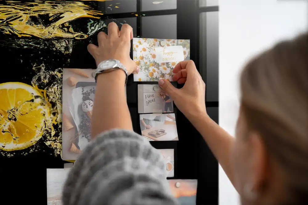 Tableau magnétique en verre motif agrumes jaunes