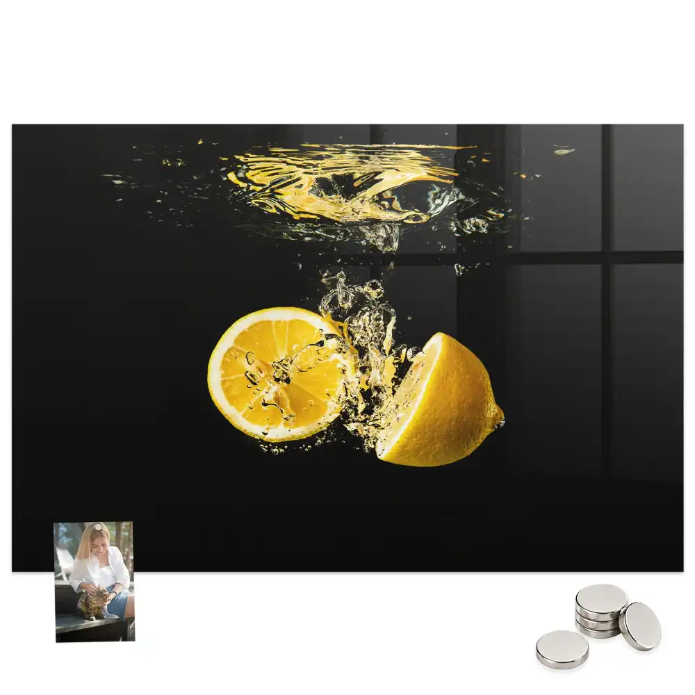 Tableau magnétique en verre motif agrumes jaunes