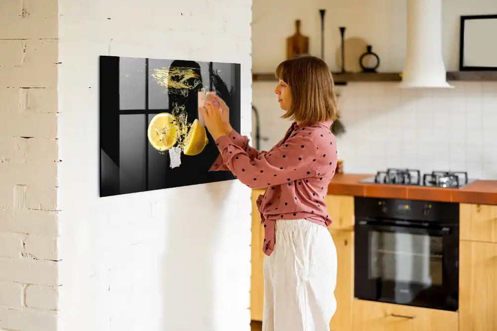 Tableau magnétique en verre motif agrumes jaunes