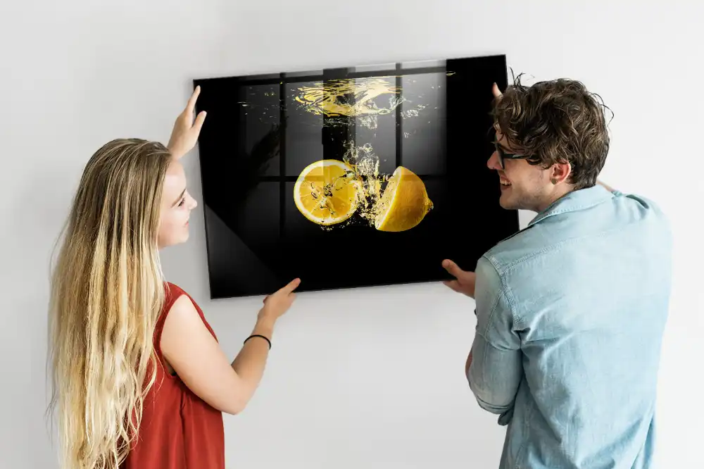 Tableau magnétique en verre motif agrumes jaunes