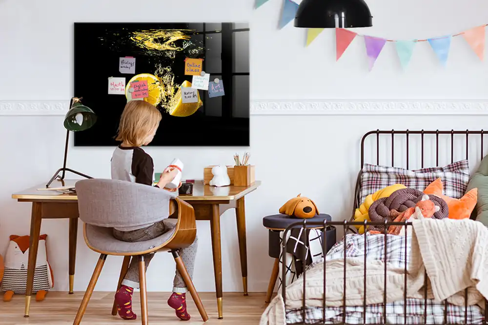 Tableau magnétique en verre motif agrumes jaunes
