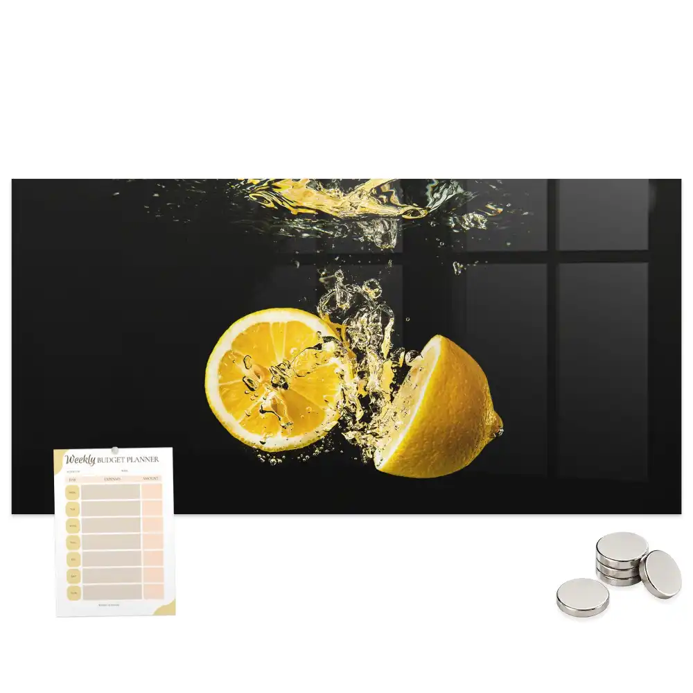 Tableau magnétique en verre motif agrumes jaunes