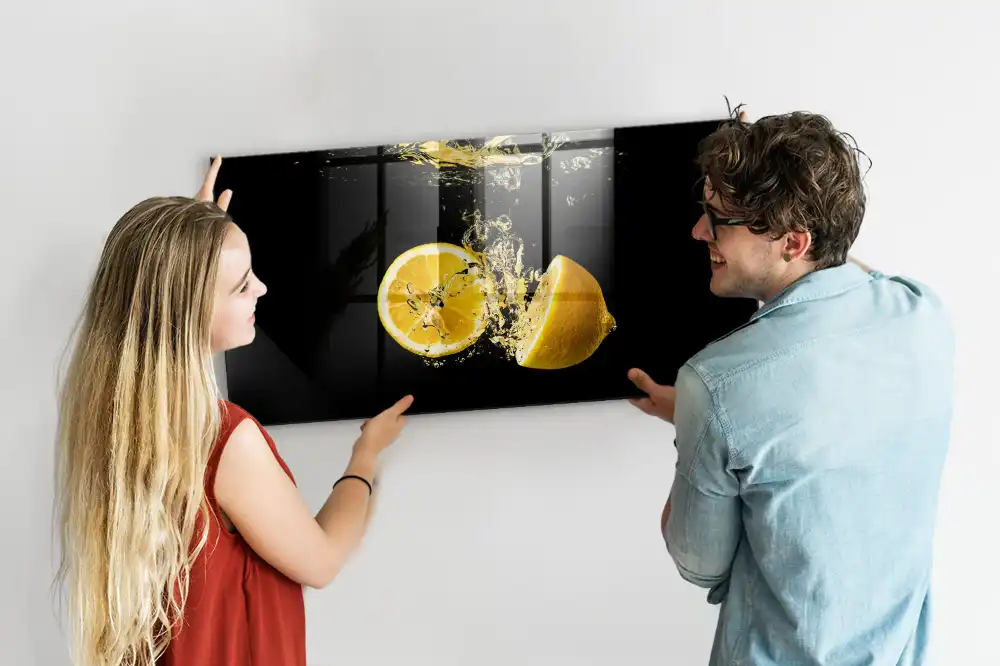Tableau magnétique en verre motif agrumes jaunes