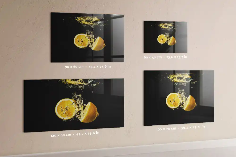 Tableau magnétique en verre motif agrumes jaunes