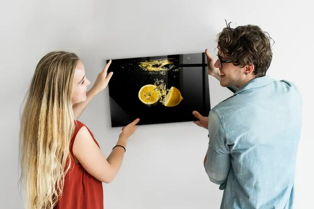 Tableau magnétique en verre motif agrumes jaunes