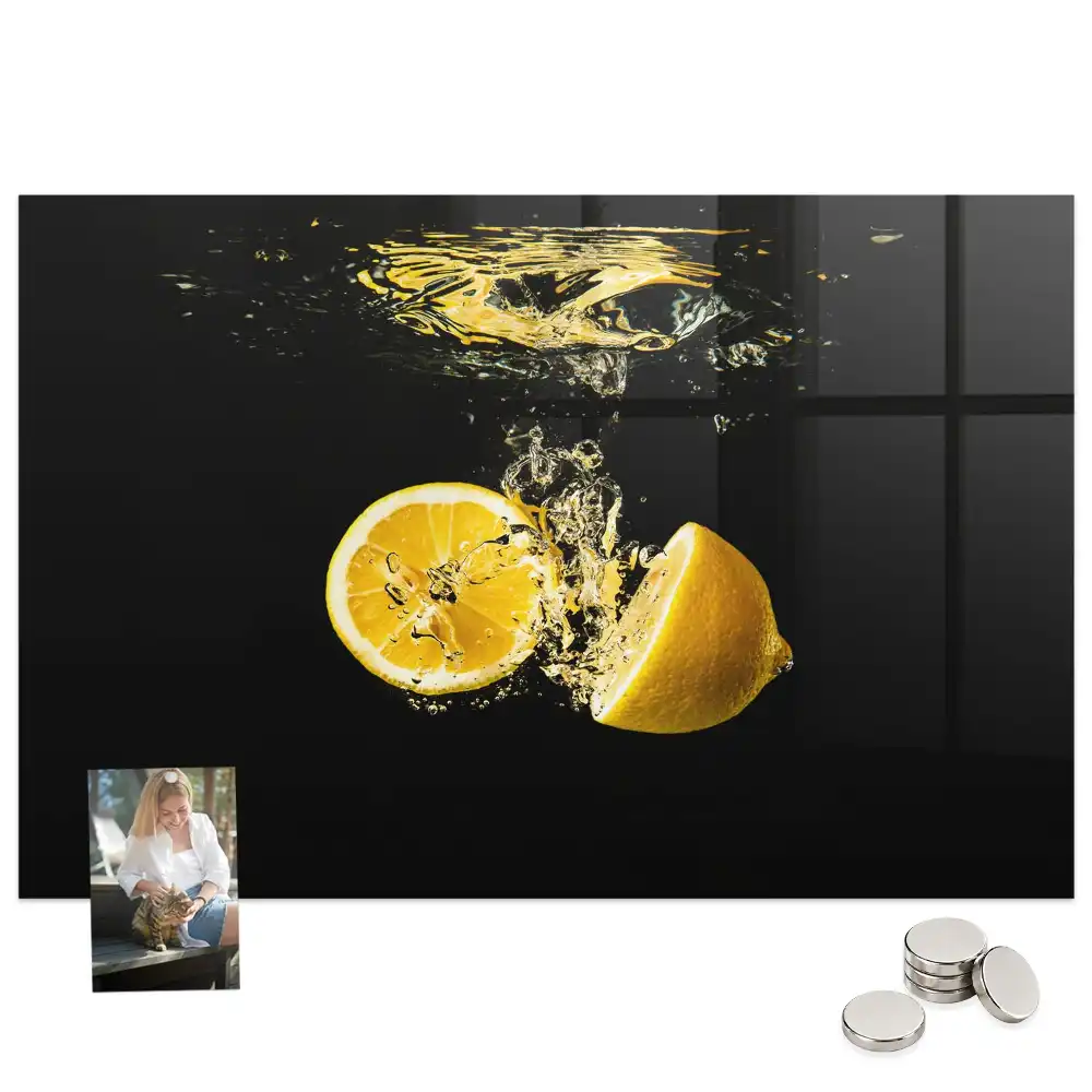 Tableau magnétique en verre motif agrumes jaunes