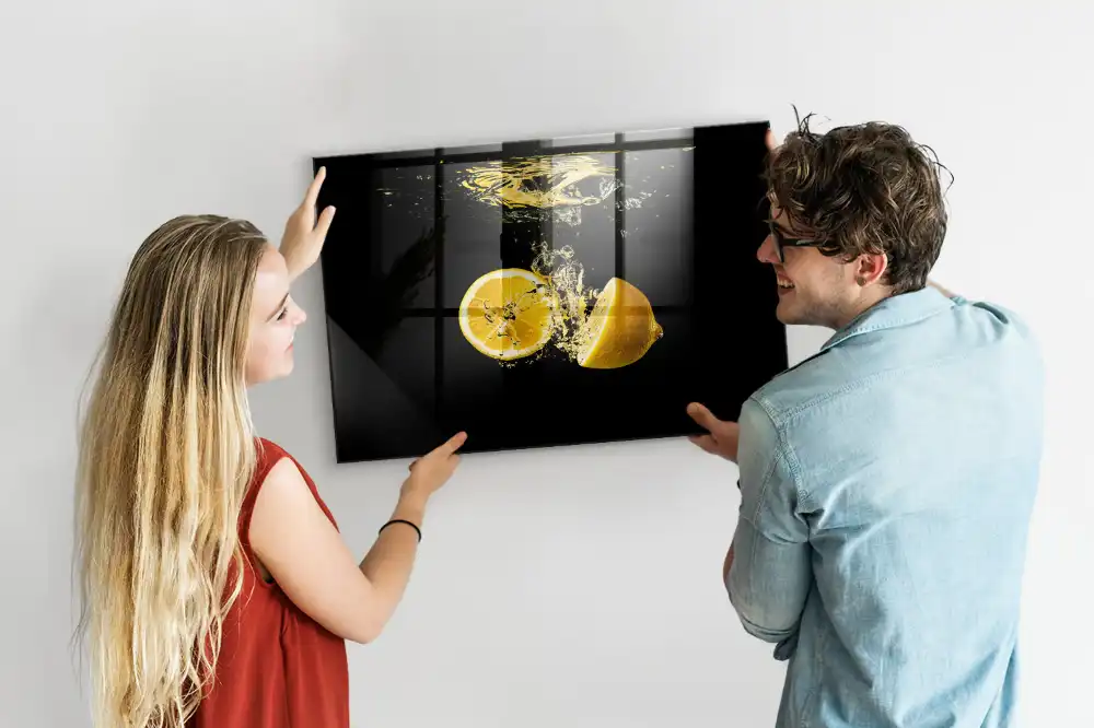 Tableau magnétique en verre motif agrumes jaunes