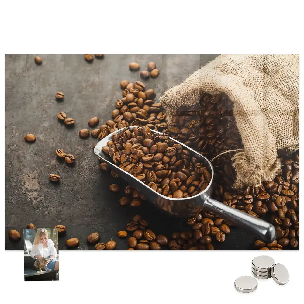 Tableau mural magnétique en toile de jute motif sac à café