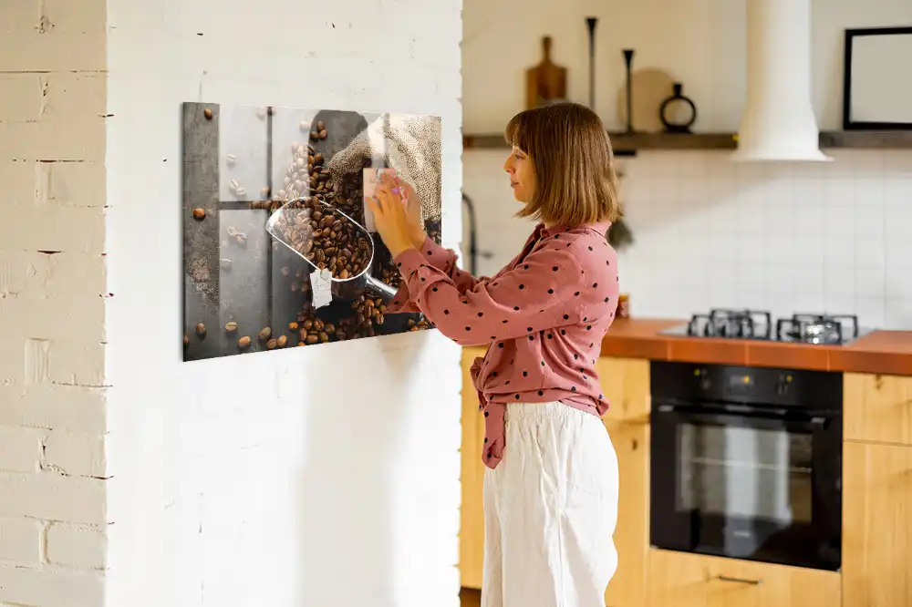 Tableau mural magnétique en toile de jute motif sac à café