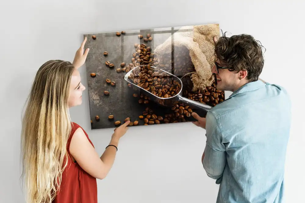 Tableau mural magnétique en toile de jute motif sac à café