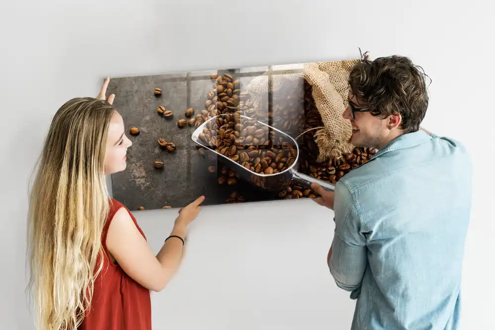 Tableau mural magnétique en toile de jute motif sac à café