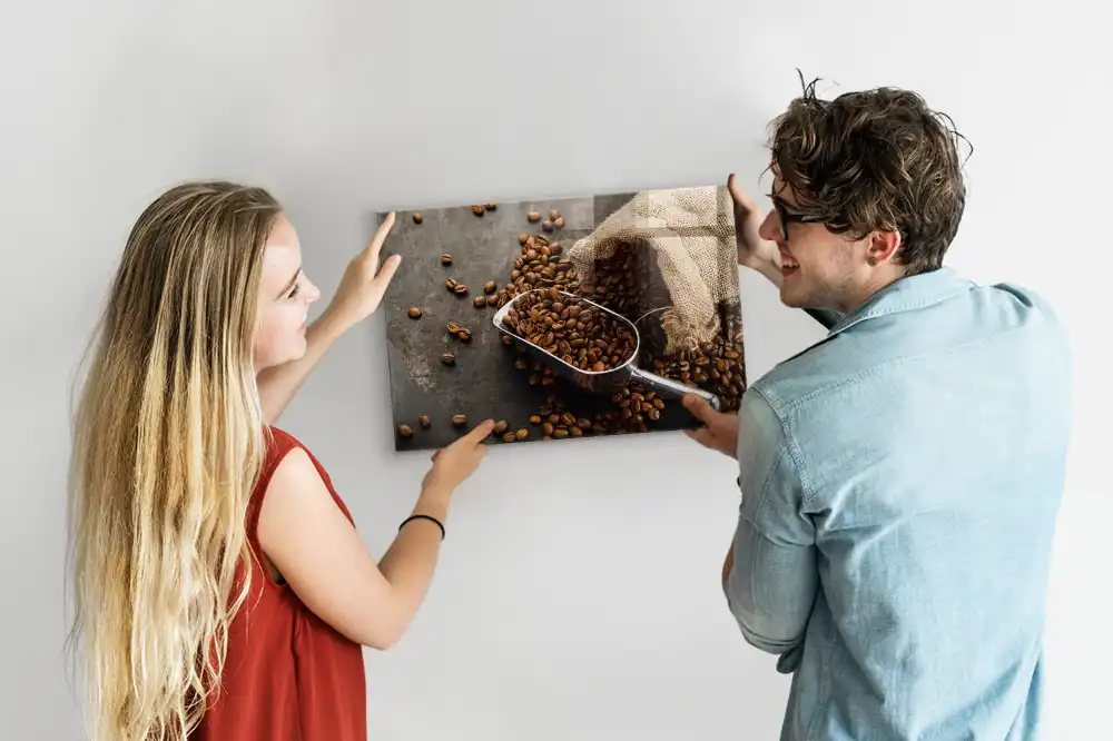 Tableau mural magnétique en toile de jute motif sac à café