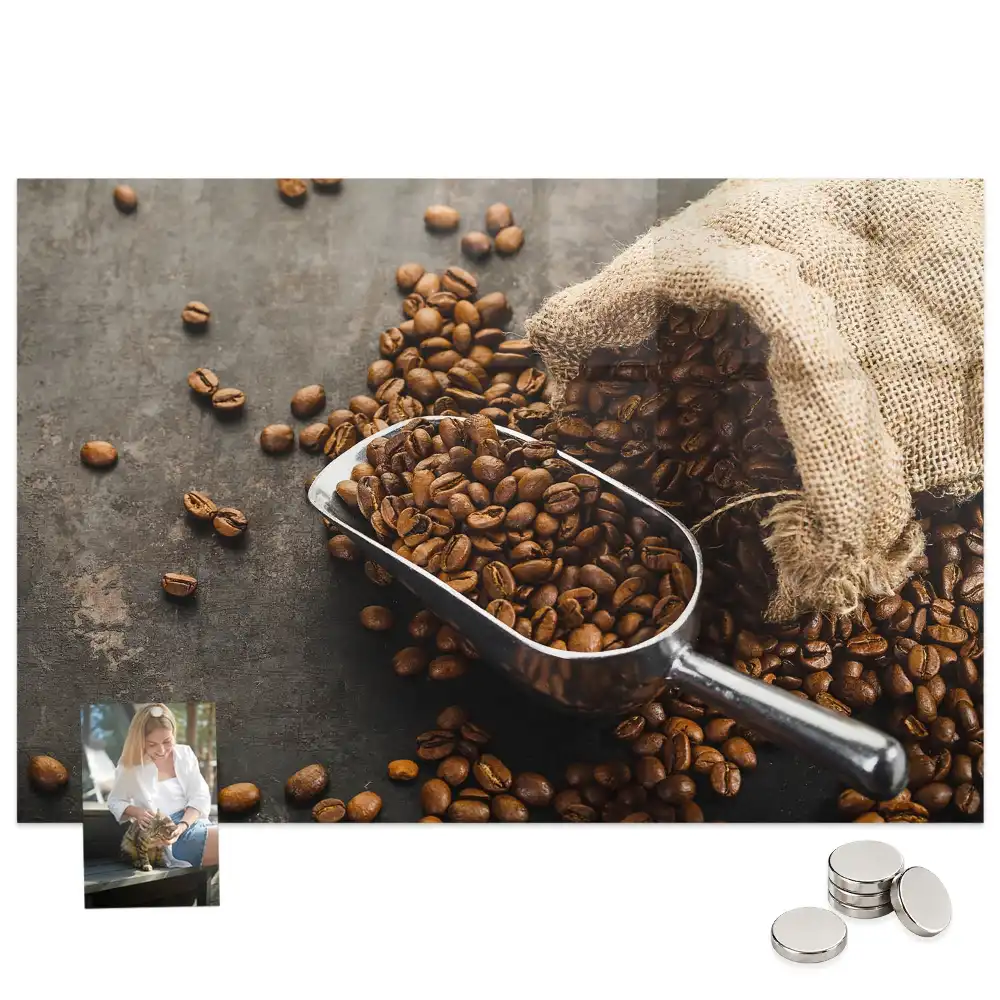 Tableau mural magnétique en toile de jute motif sac à café