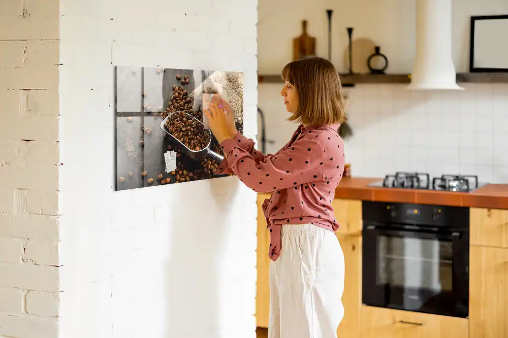 Tableau mural magnétique en toile de jute motif sac à café