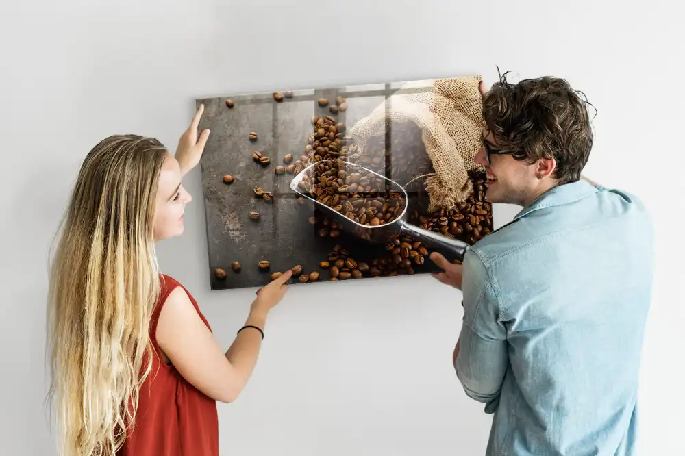 Tableau mural magnétique en toile de jute motif sac à café