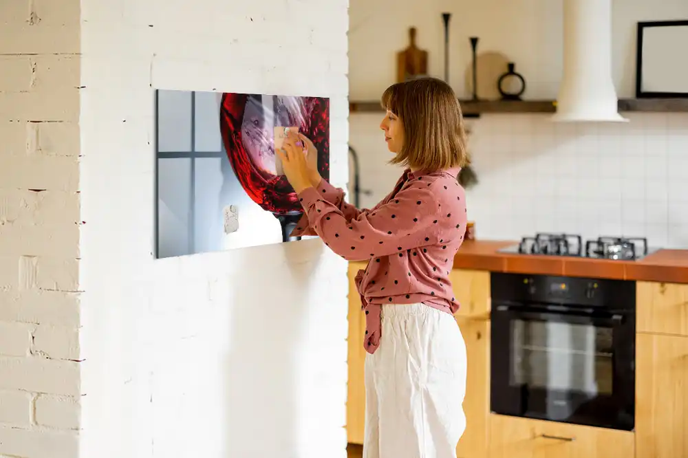 Tableau en verre magnétique un verre de vin