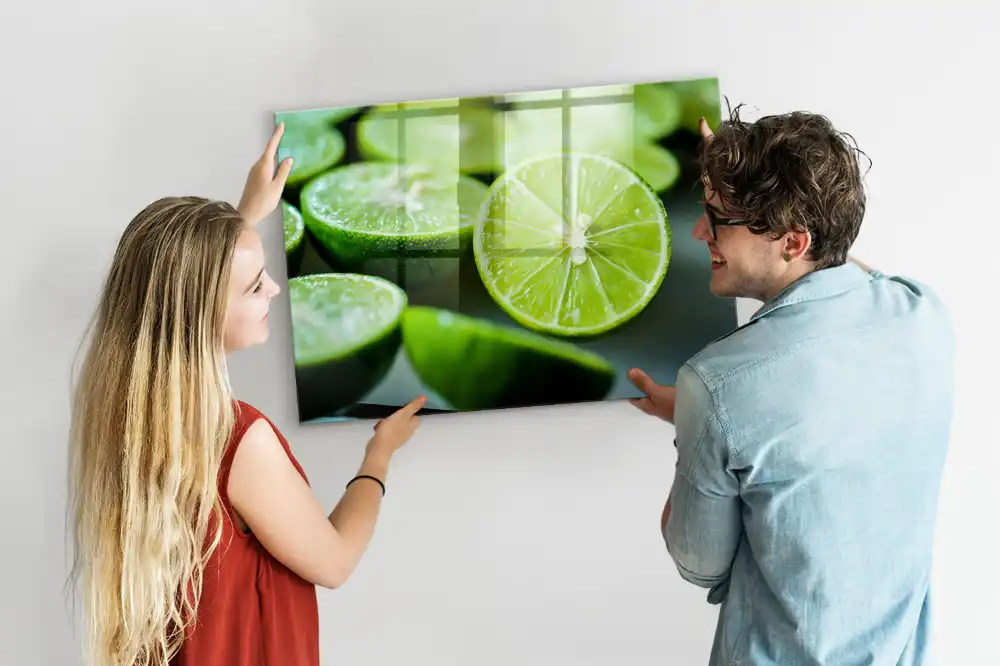 Tableau magnétique en verre motif tranches de citron vert