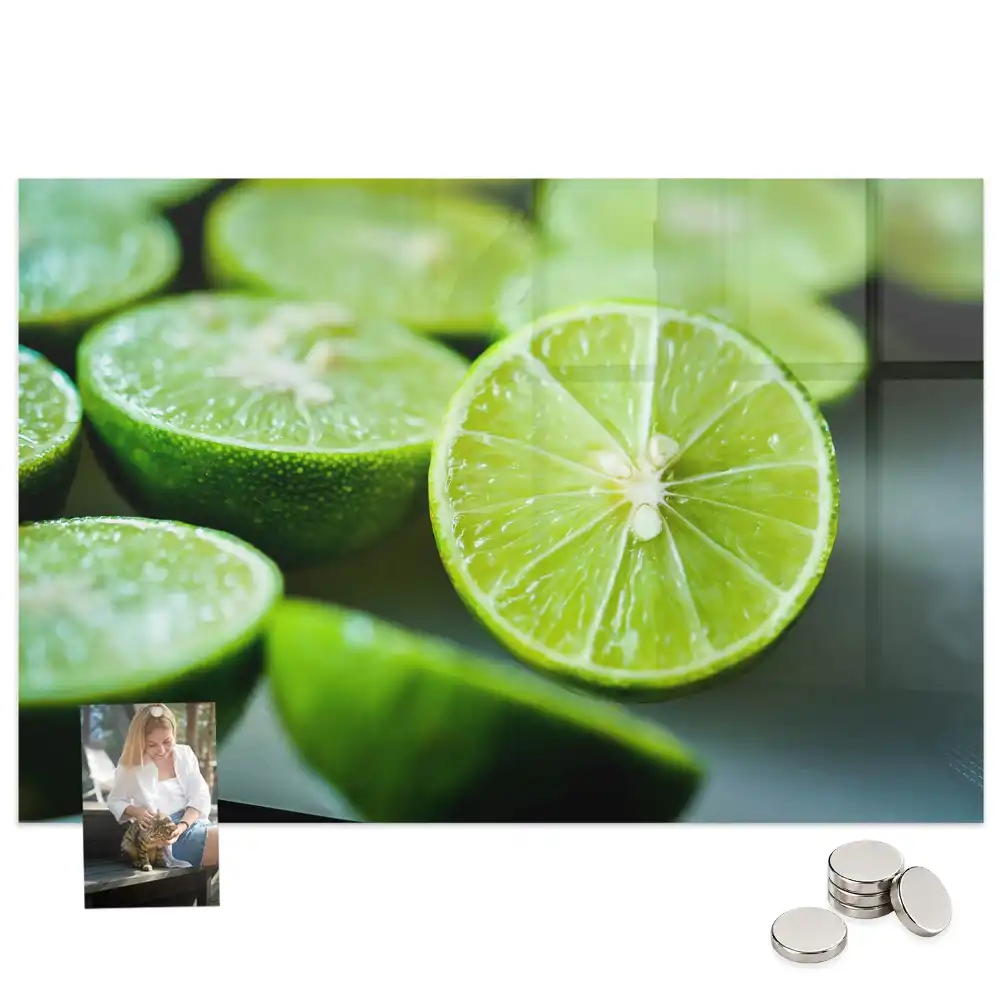 Tableau magnétique en verre motif tranches de citron vert