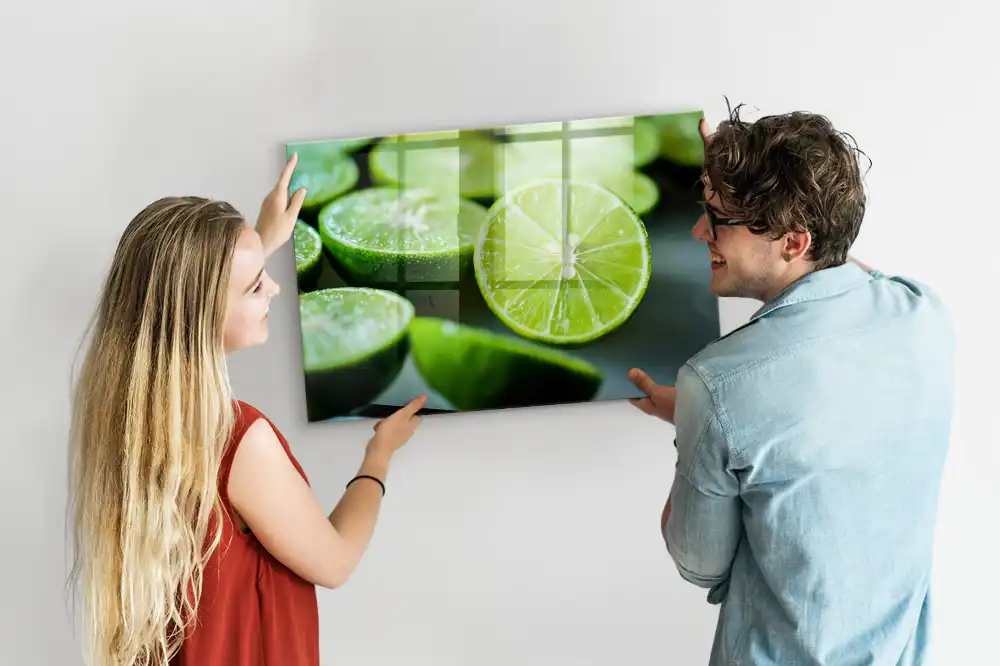 Tableau magnétique en verre motif tranches de citron vert