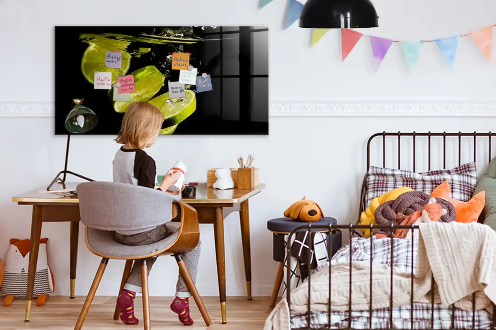 Tableau en verre magnétique motif agrumes acides