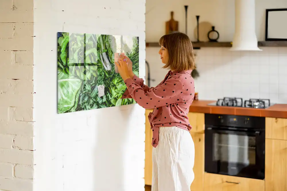 Tableau magnétique en verre motif légumes végétariens
