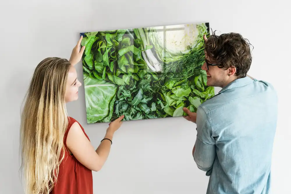 Tableau magnétique en verre motif légumes végétariens