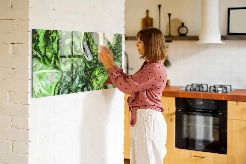 Tableau magnétique en verre motif légumes végétariens