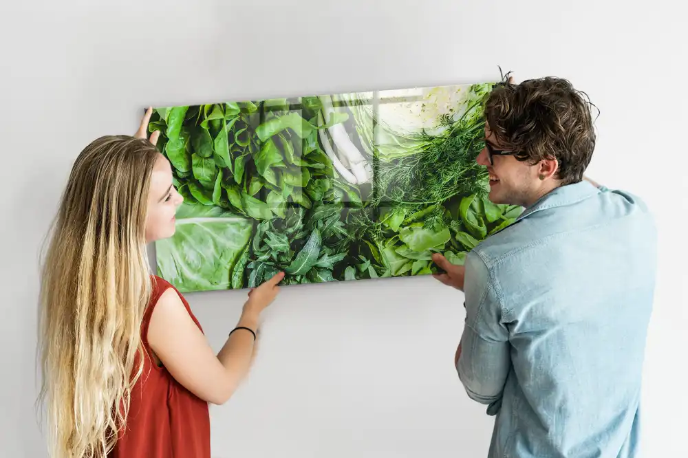 Tableau magnétique en verre motif légumes végétariens