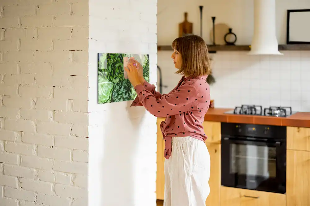 Tableau magnétique en verre motif légumes végétariens