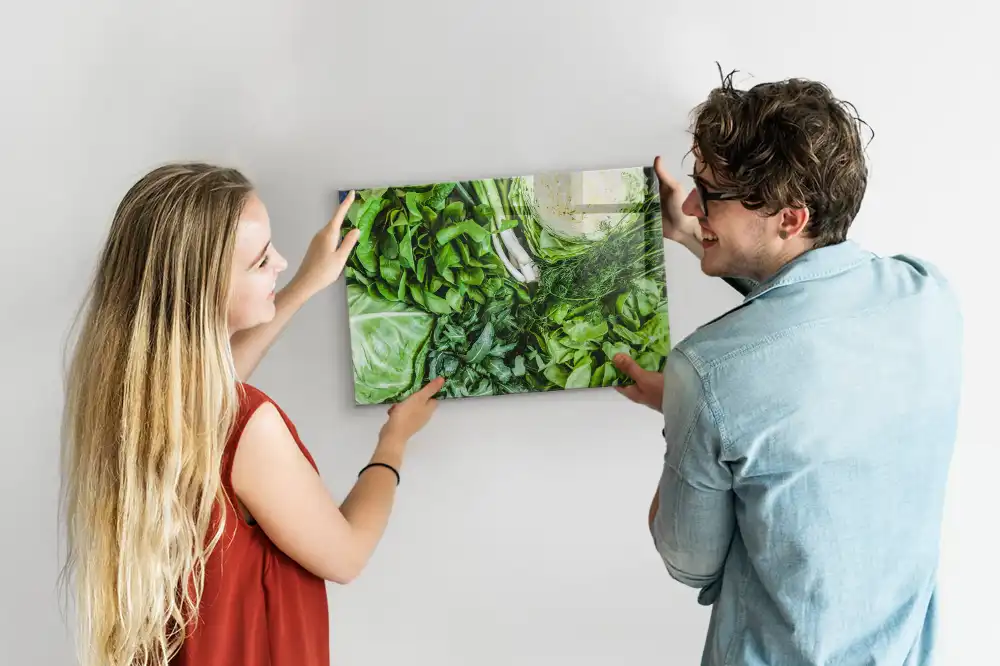 Tableau magnétique en verre motif légumes végétariens
