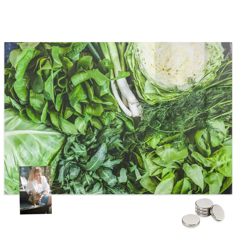 Tableau magnétique en verre motif légumes végétariens
