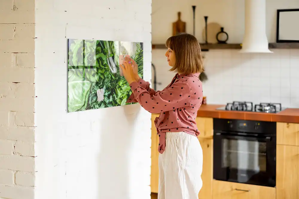 Tableau magnétique en verre motif légumes végétariens