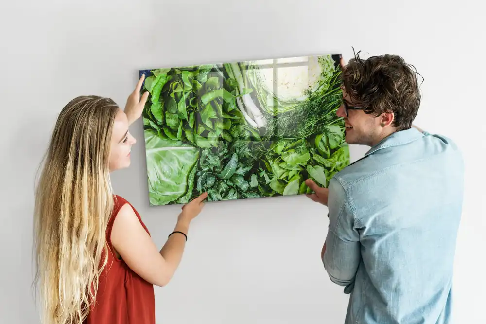Tableau magnétique en verre motif légumes végétariens