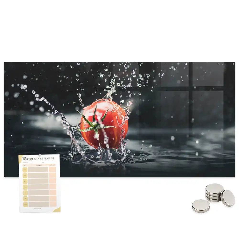 Tableau en verre magnétique motif légumes rouges