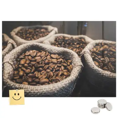 Tableau magnétique en verre motif sacs à café en jute