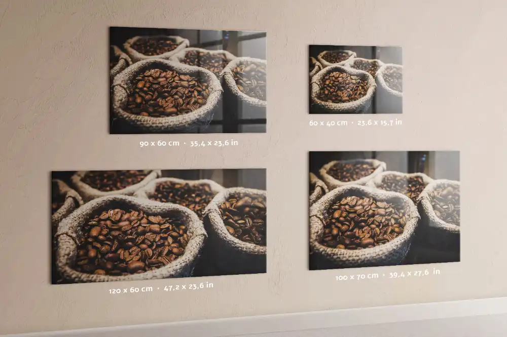 Tableau magnétique en verre motif sacs à café en jute