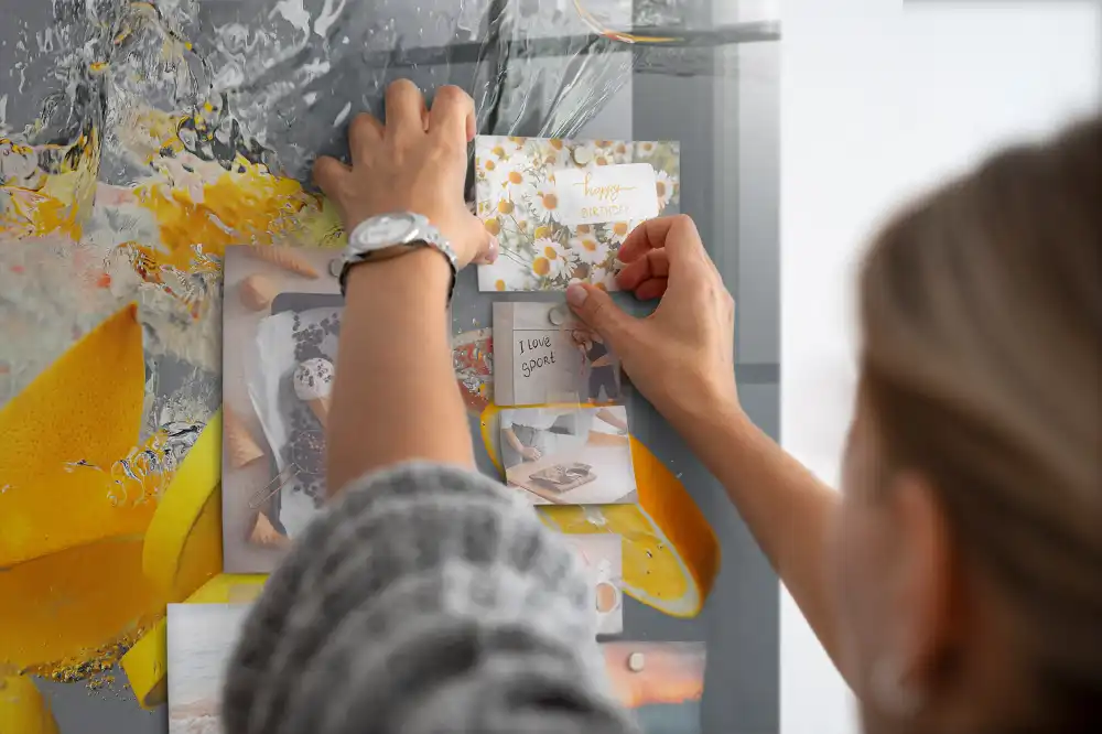 Tableau magnétique en verre motif agrumes dans un jet d'eau