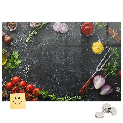 Tableau magnétique pour magnets de légumes sur comptoir de cuisine