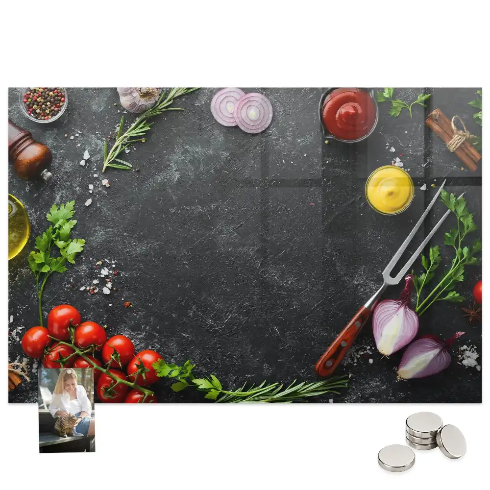 Tableau magnétique pour magnets de légumes sur comptoir de cuisine