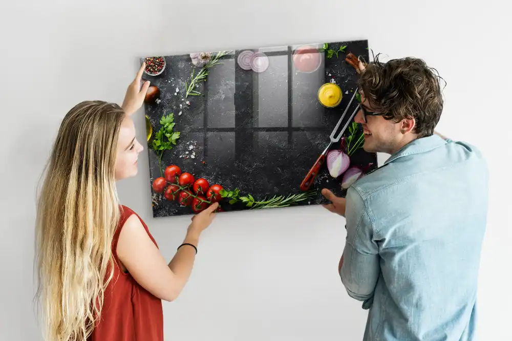 Tableau magnétique pour magnets de légumes sur comptoir de cuisine