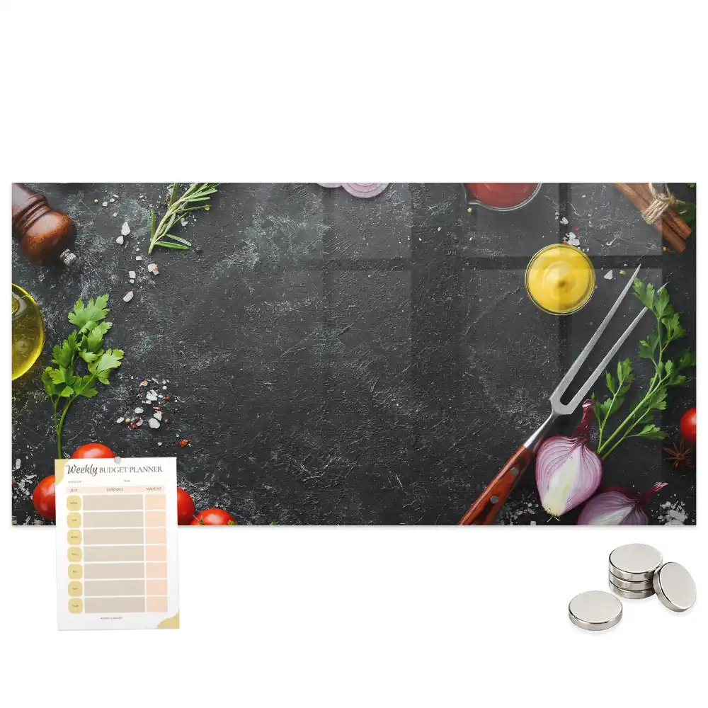 Tableau magnétique pour magnets de légumes sur comptoir de cuisine