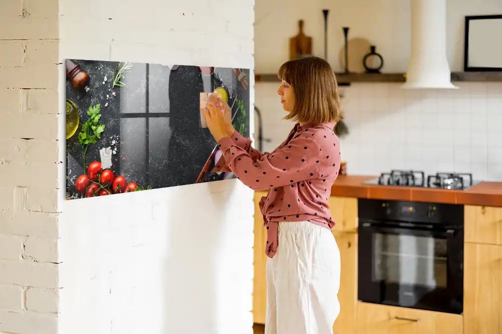 Tableau magnétique pour magnets de légumes sur comptoir de cuisine