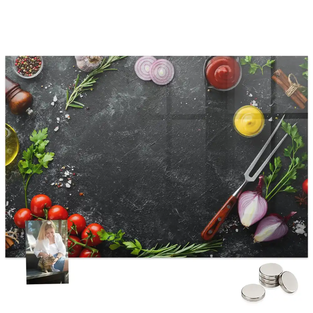 Tableau magnétique pour magnets de légumes sur comptoir de cuisine