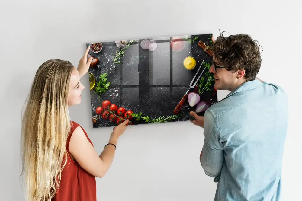 Tableau magnétique pour magnets de légumes sur comptoir de cuisine