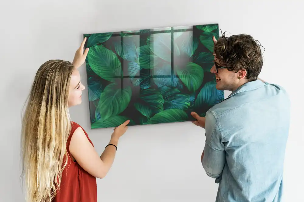 Tableau magnétique en verre motif feuilles caduques