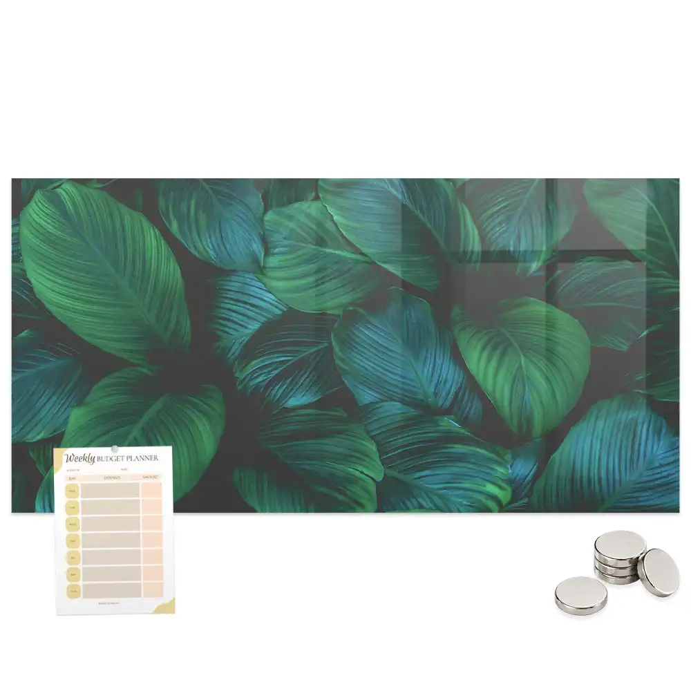 Tableau magnétique en verre motif feuilles caduques
