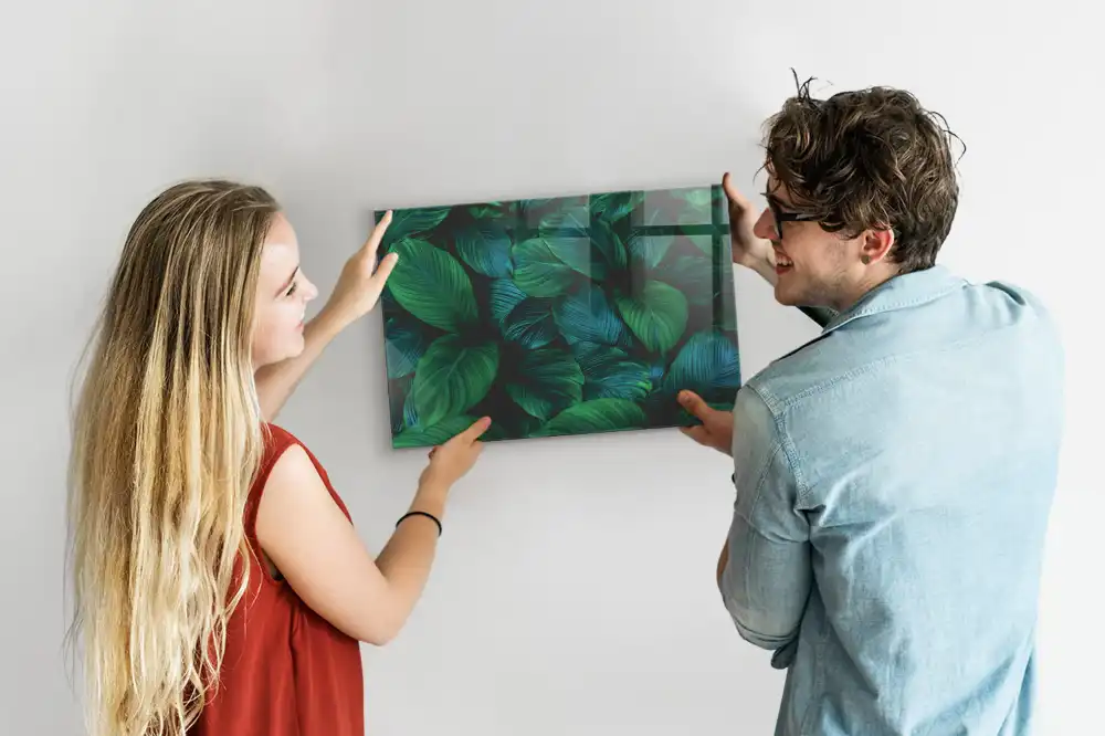 Tableau magnétique en verre motif feuilles caduques