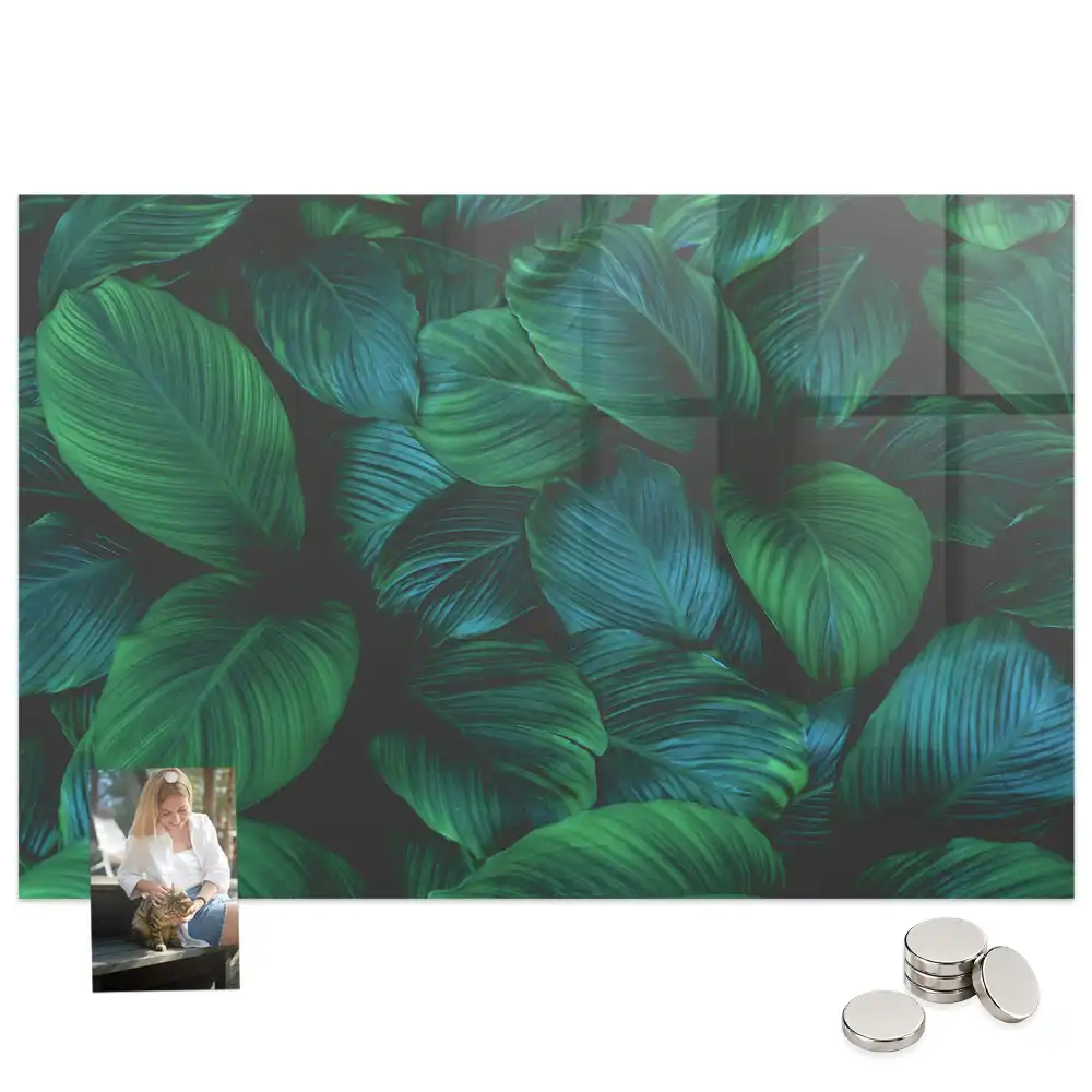 Tableau magnétique en verre motif feuilles caduques