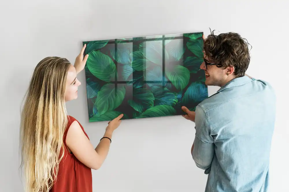 Tableau magnétique en verre motif feuilles caduques