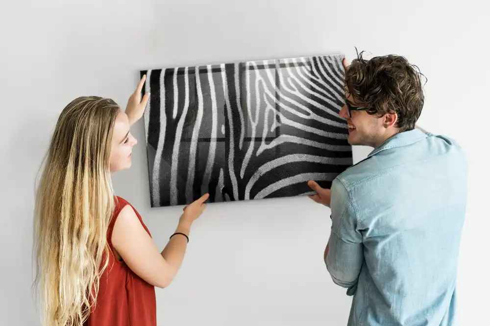 Tableau magnétique en verre motif rayures de zèbre